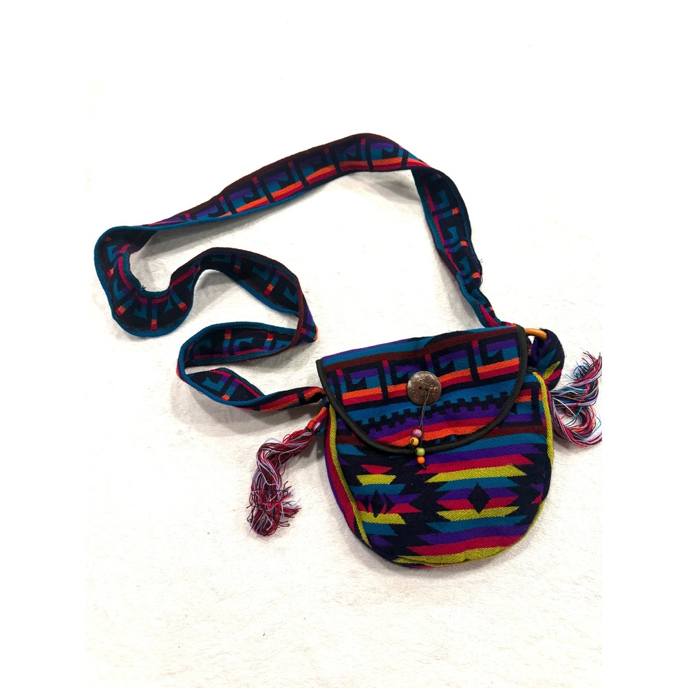 Terra Creations Woven Crossbody Bag Multi Color Boho Geometric Tassel Ecuador
